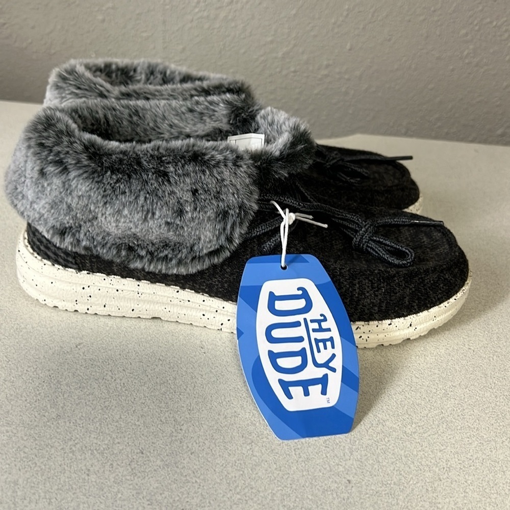 Hey Dude Charcoal Shoes with Faux Fur Lining - Picture 2 of 6